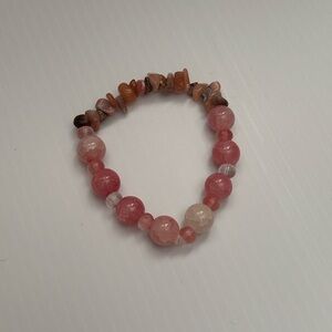 Handmade Pink and Gray Natural Stone Elastic Bracelet